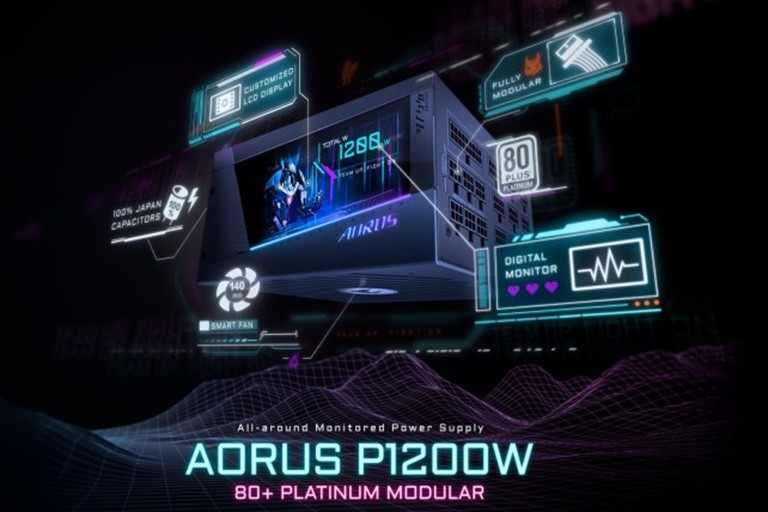 GIGABYTE AORUS P1200W: Bộ nguồn tích hợp màn hình LCD