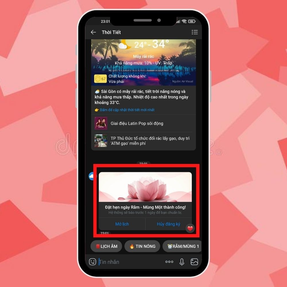 Cách đặt lịch thông báo ngày rằm, mùng Một qua app Zalo