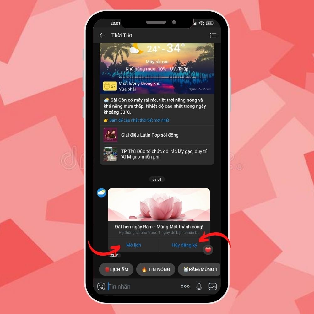 Cách đặt lịch thông báo ngày rằm, mùng Một qua app Zalo