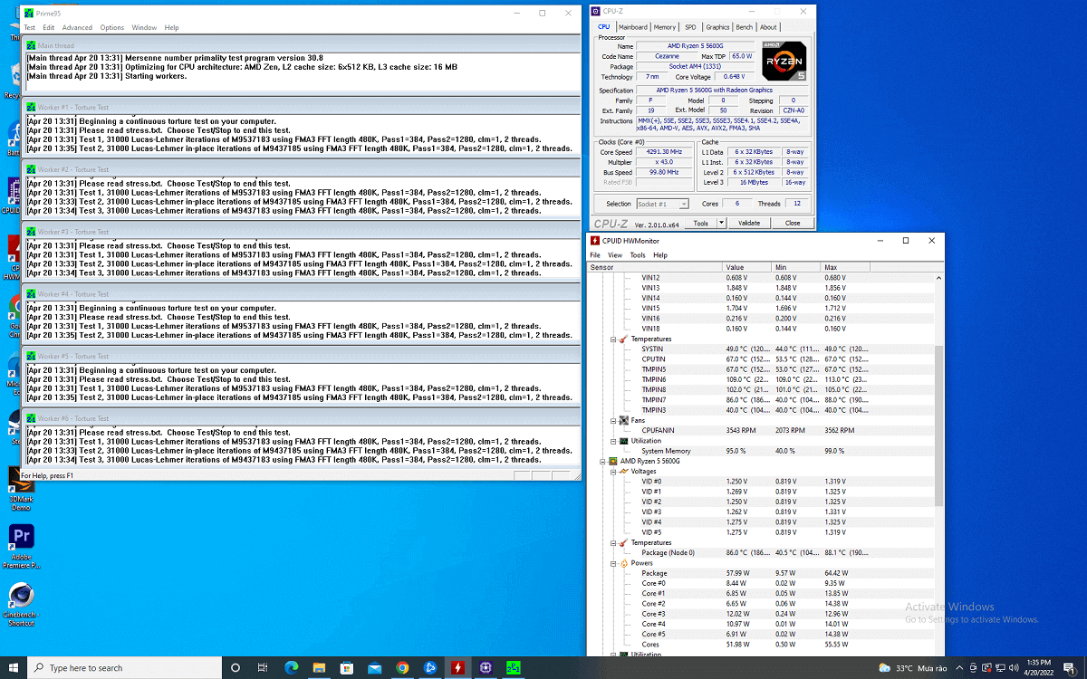 Asrock DeskMini X300 Prime95