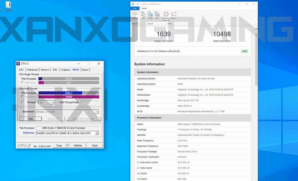 AMD Ryzen 7 5800X3D Geekbench 5 CPUZ