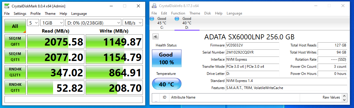 Adata XPG SX6000 Lite Pro 256GB test