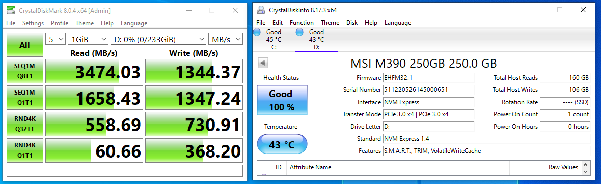 MSI Spatium M390 250GB – NVMe PCIe Gen3 x4 SSD test