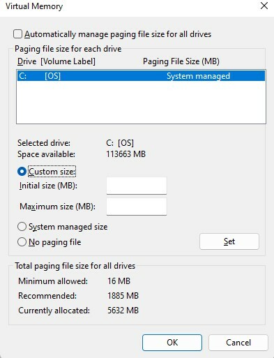 Các thêm bộ nhớ ảo cho Windows 11, khắc phục lỗi thiếu bộ nhớ RAM