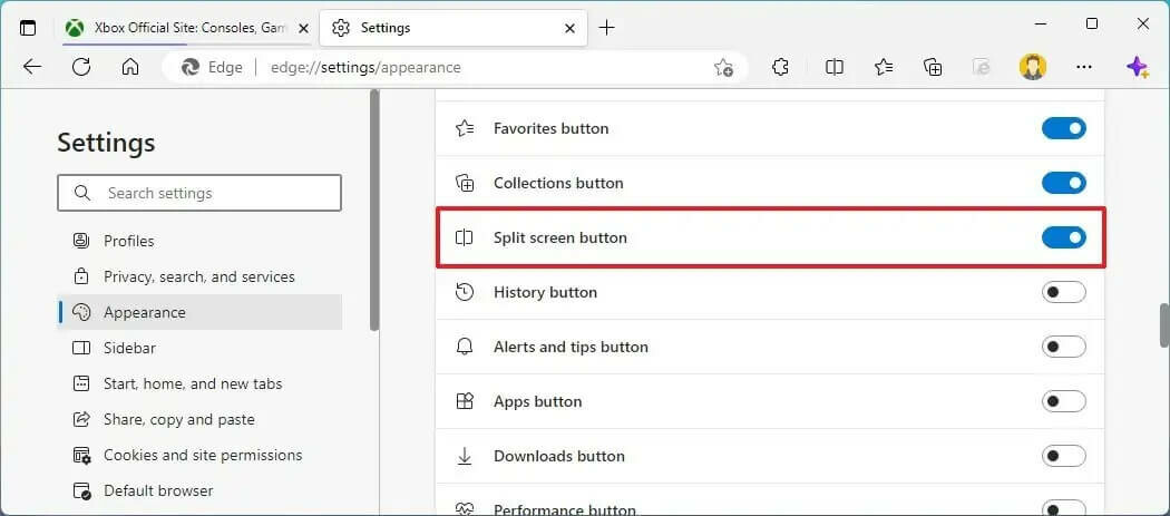 edge split screen button