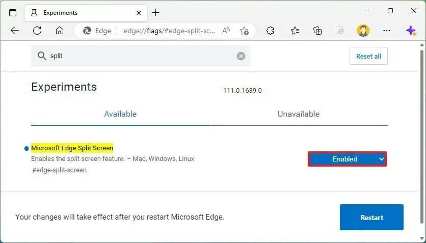 enable microsoft edge split screen