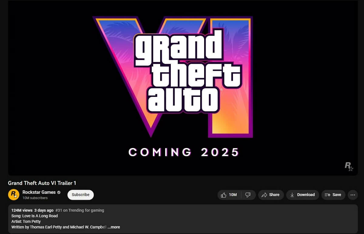GTA 6 trailer youtube views