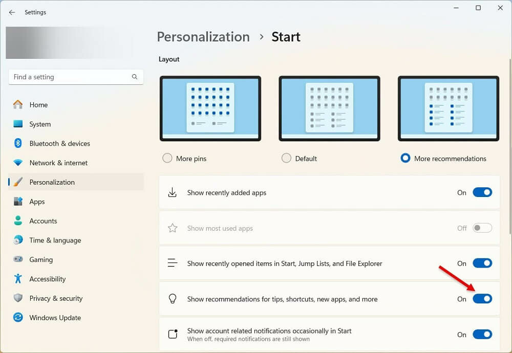 cách tắt quảng cáo trong menu Start Windows 11