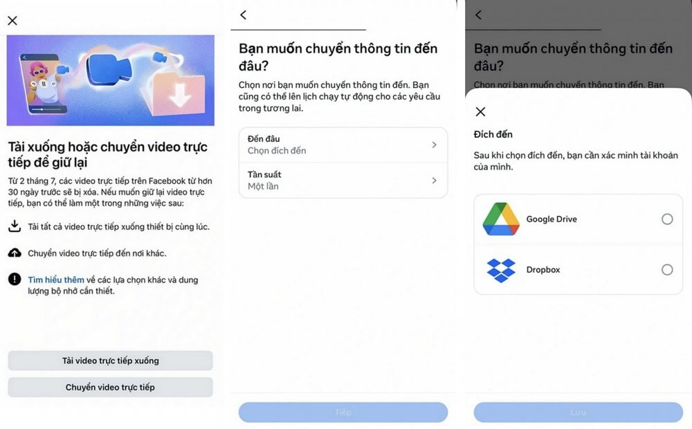 Facebook thông báo xóa live cũ và cho tải xuống