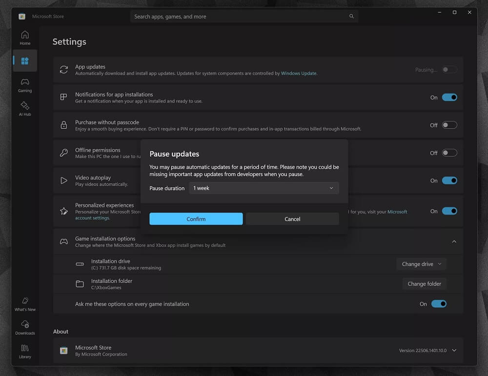 Microsoft Store đã mất tùy chọn tắt cập nhật ứng dụng