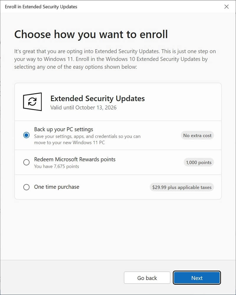 Windows 10 ESU price option