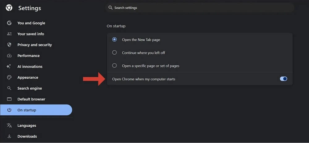 Tính năng Khởi chạy Chrome khi máy tính khởi động