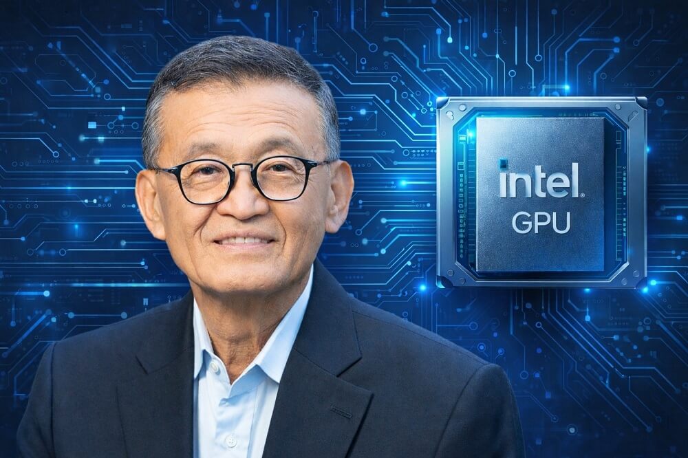 CEO Intel Lip-Bu Tan và minh họa GPU Intel