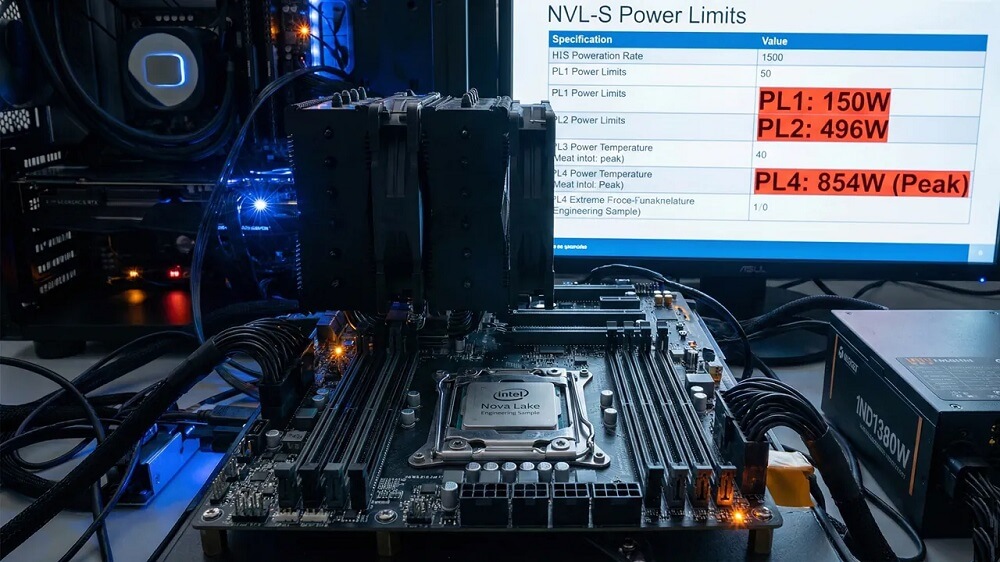 CPU Intel Nova Lake processor benchmarked with PL4 power limit of 854W