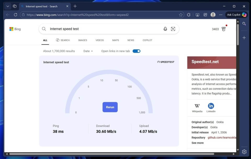 windows 11 Internet Speed Test