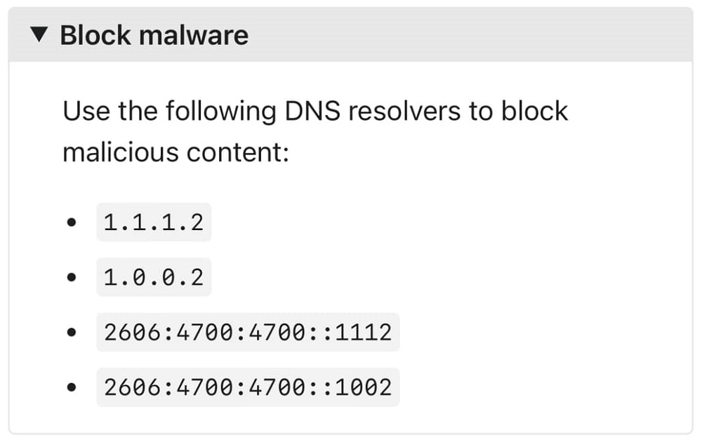 Cloudflare DNS 1.1.1.2