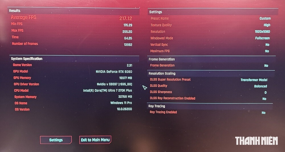 Điểm số bài kiểm tra hiệu năng Intel Core Ultra 200S Plus - Cyberpunk2077
