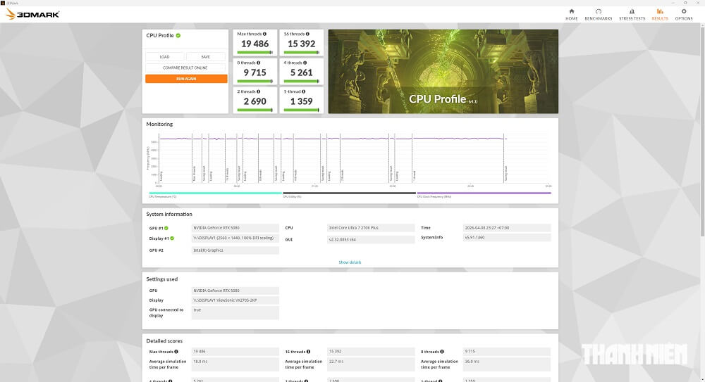 Điểm số bài kiểm tra hiệu năng Intel Core Ultra 7 270K Plus - 3DMark
