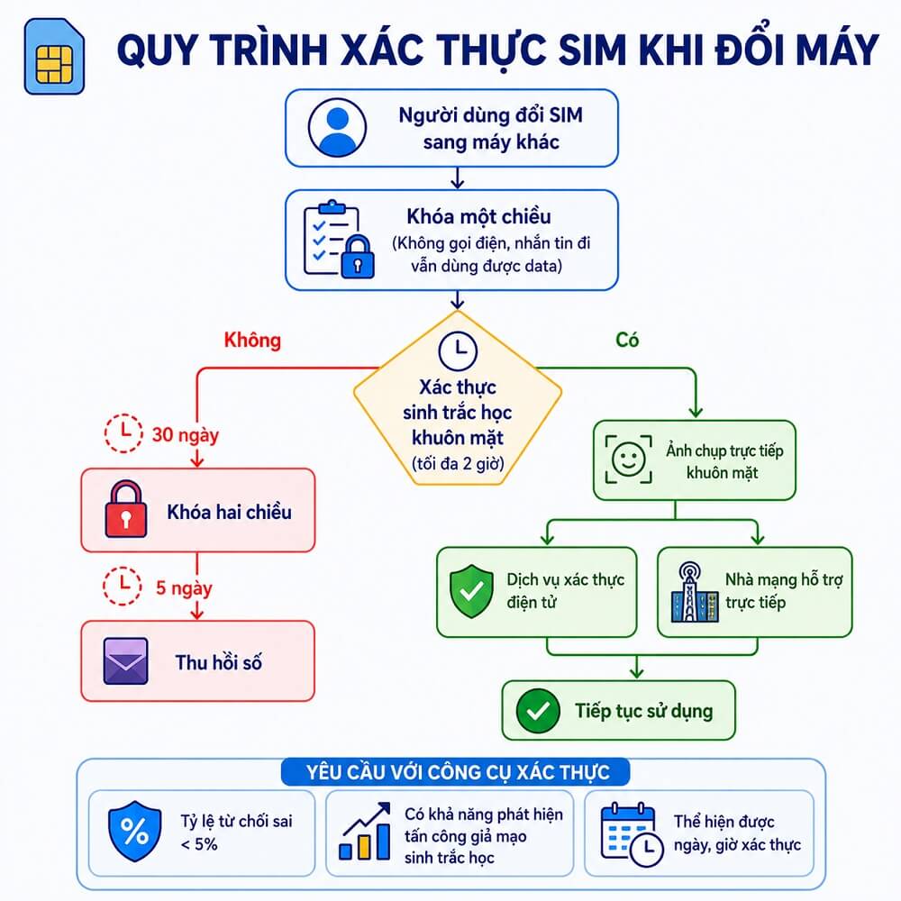 Quy trình xác thực SIM dự kiến khi người dùng đổi máy