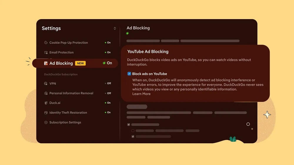 DuckDuckGo chặn quảng cáo youtube