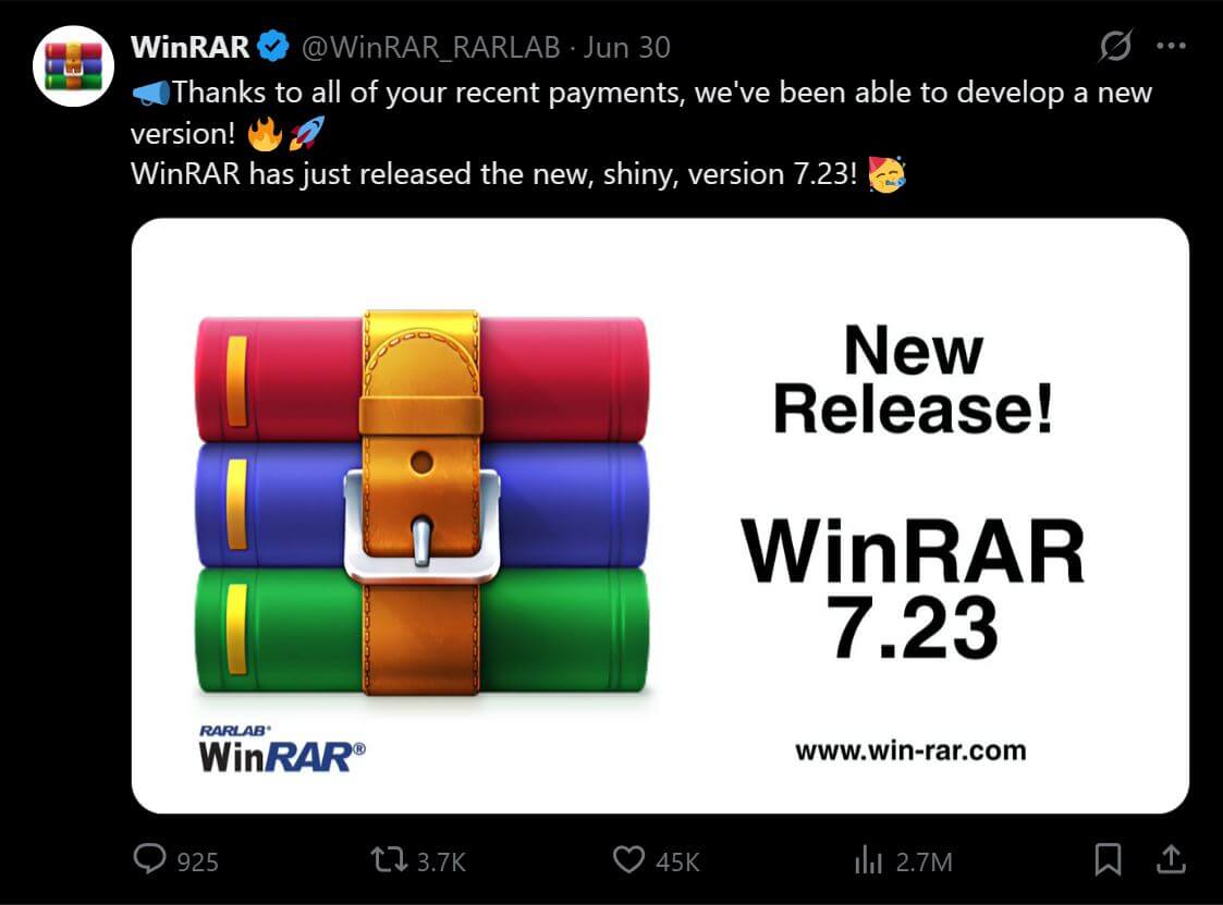 WinRAR 7.23 pay joke