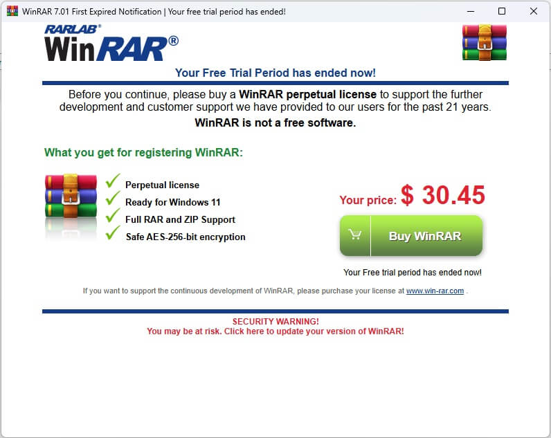 winrar your free trial period has ended