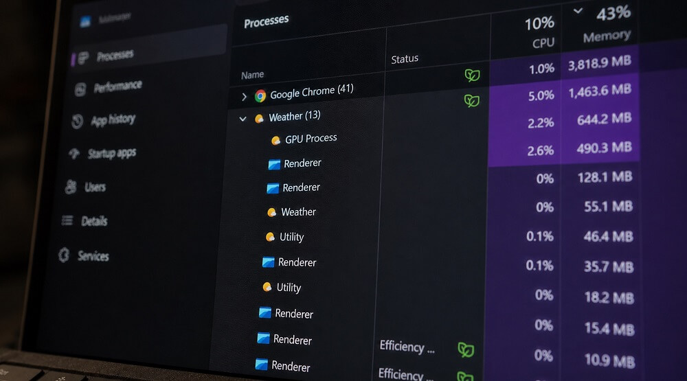 Ứng dụng Weather ngốn gần 1,5GB RAM