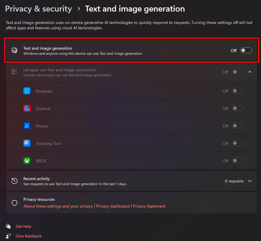 Cách tắt tính năng AI Text and image generation trên Windows 11